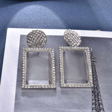 Geometric Acrylic Dangle Earrings (CLEAR/SILVER)