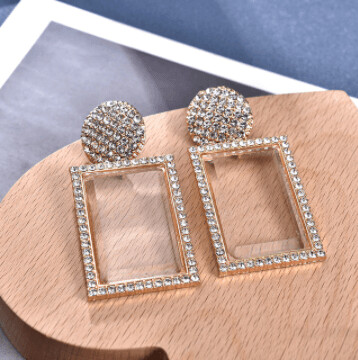 Geometric Acrylic Dangle Earrings (CLEAR/GOLD)