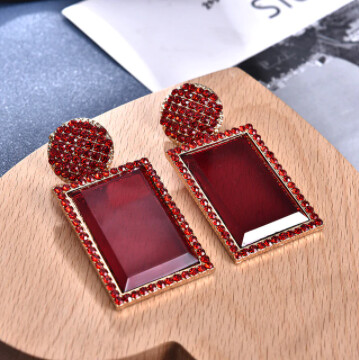 Geometric Acrylic Dangle Earrings (RED)