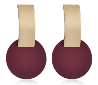 Geometric Round Drop Earrings (BURGUNDY)
