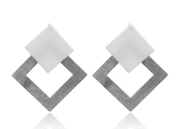 Geometric Square Drop Earrings (WHITE/GRAY)