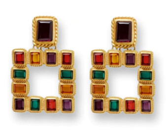 Geometric Multicolor Square Drop Earrings