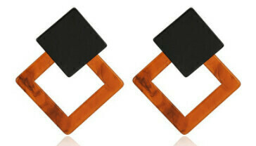 Geometric Square Drop Earrings (BLACK/ORANGE)