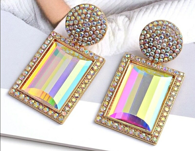 Mini Geometric Dangle Drop Earrings (IRIDESCENT/GOLD)