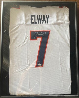 John Elway Autographed Shadow Box Framed Jersey Denver Broncos Beckett