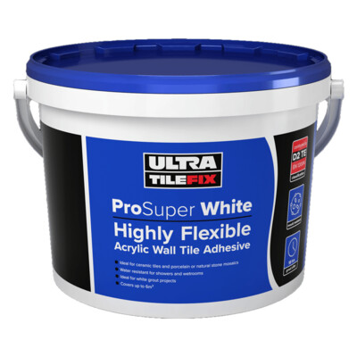 Ultra Tile Fix ProSuper White Highly Flexible Acrylic Wall Tile Adhesive 15kg