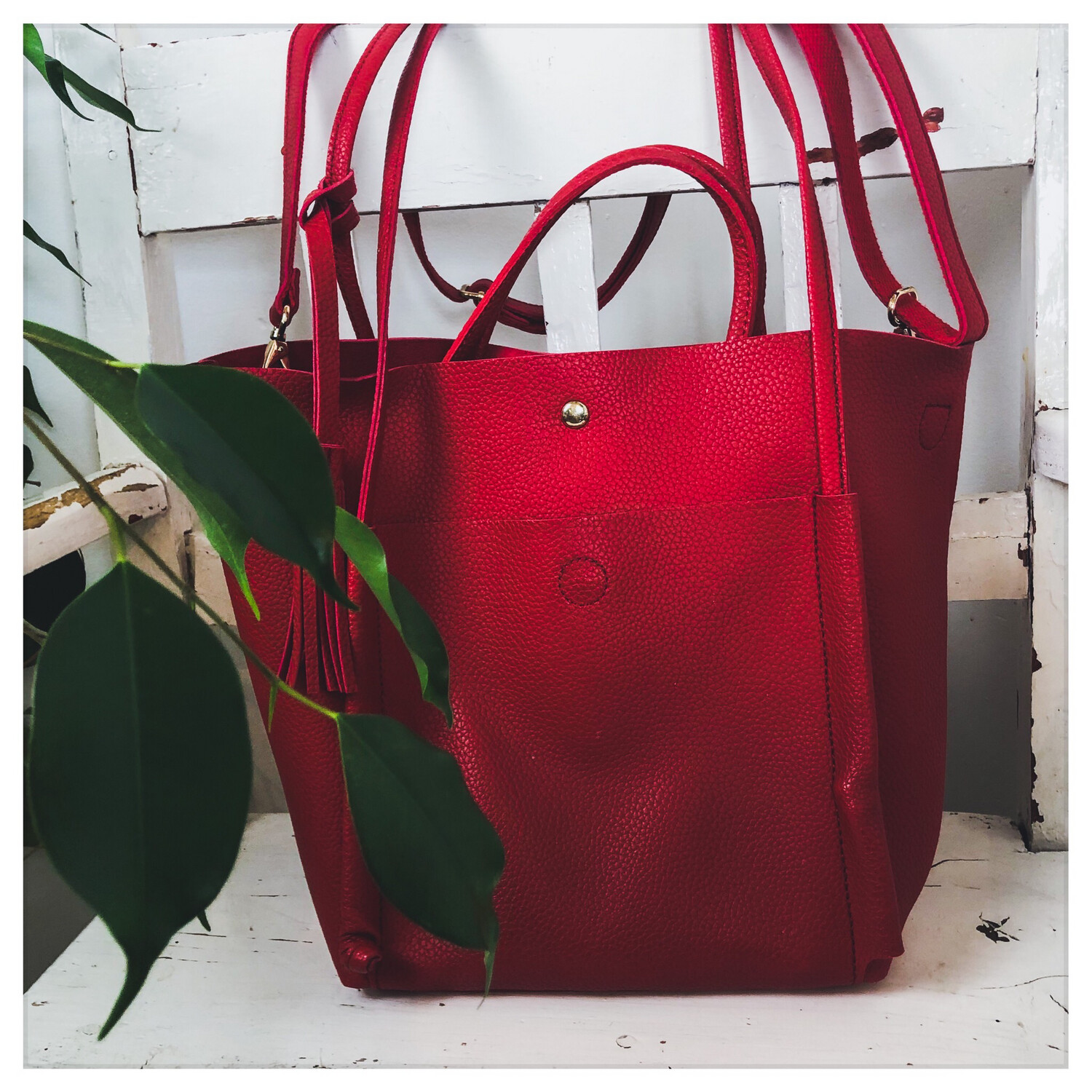 Faux Leather Red Double Bag