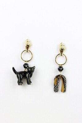 MIDNIGHT FOXES -Black Cat & Hand Gold Plated Earrings