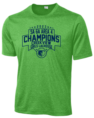 Creekview Grizzlies Area Champs Unisex Performance Shirt Green with Blue Text