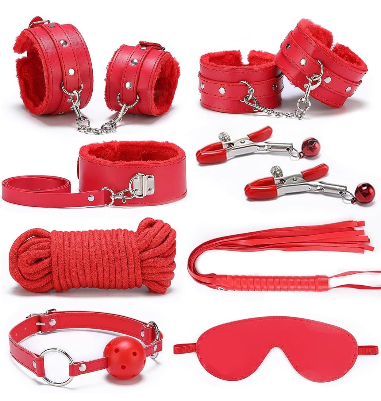 BDSM Bondage Restraint Kits, 8Pcs with Handcuffs
