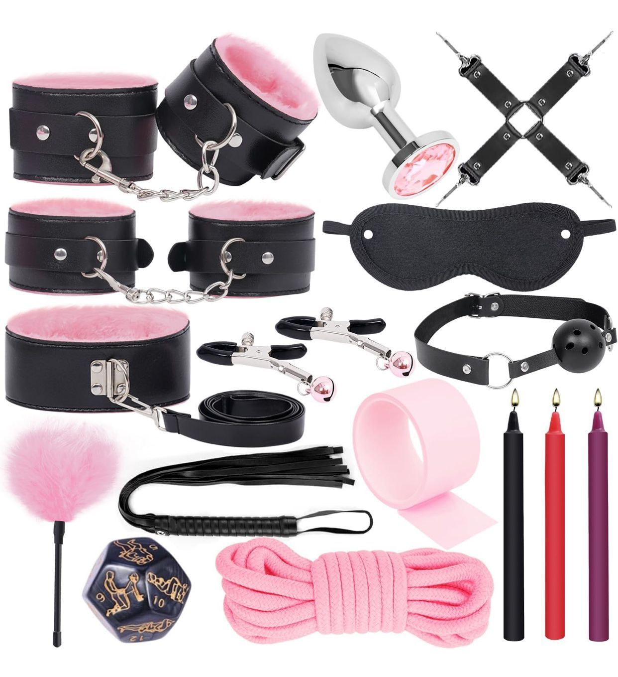 BDSM Bondage Restraint Kits, 16Pcs with Handcuffs