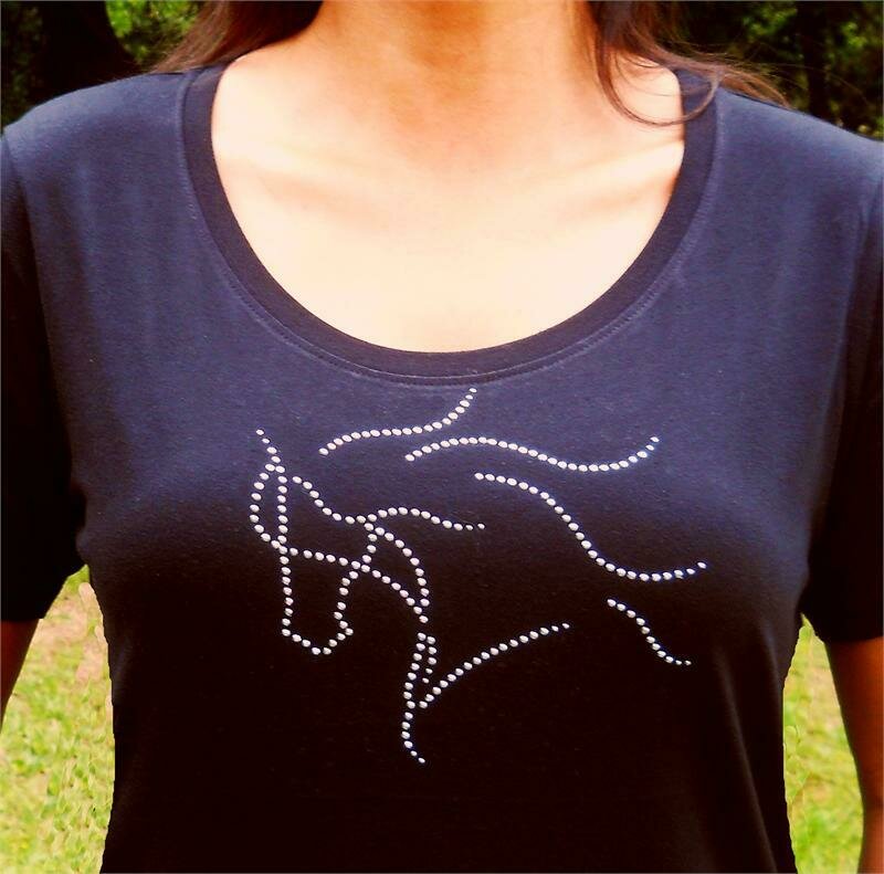 Dream Horse Rhinestone studded Ladies Sheer Scoop Neck #AG29