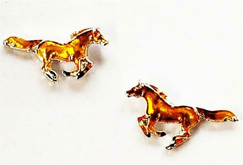 Chestnut Horse Hand Enameled Stud Earrings #2870