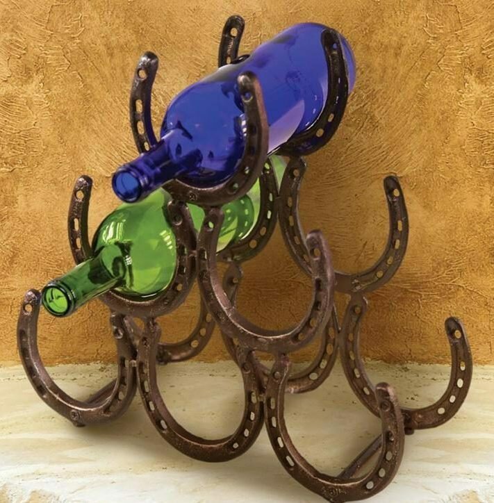 Horseshoe 6 Wine Bottle Cast Iron Counter Rack  #9223B6