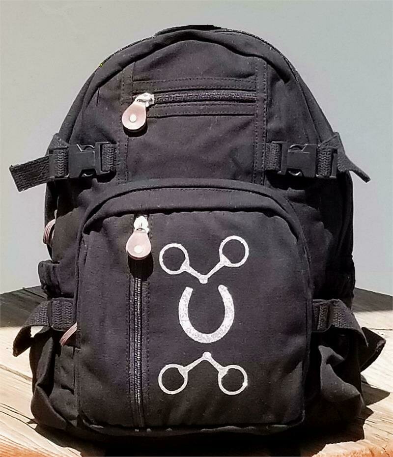 Glitter Horseshoe & Snaffles Explorer  18"&15" Burly Canvas Black Backpack #AK29
