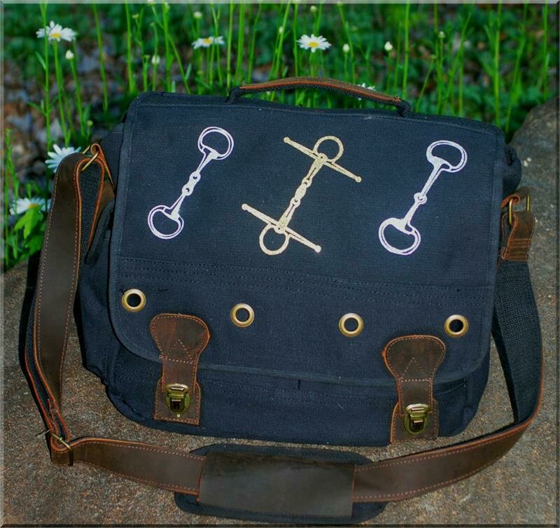 Accent Leather GlitterSnaffle Bits 18" Burly Canvas Messenger Bag # A72D