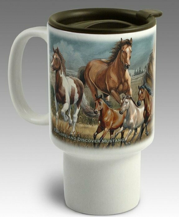 16oz Stoneware Mustang Art Travel Mug  #490CM