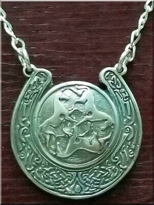 Antiqued Sterling Medallion Celtic Horse Necklace 18" #4213P