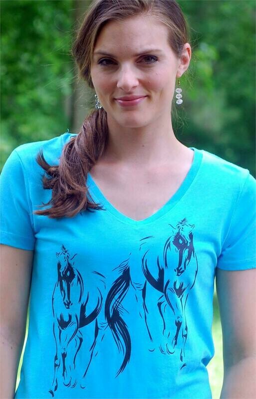 Arabella Horse Art Ladies Comfy V-Neck Tee #AM17