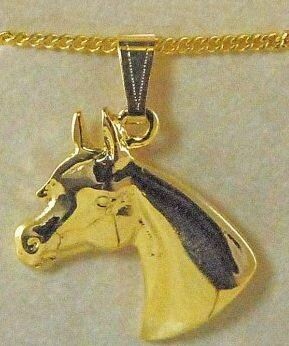 Arab Horse Head Polished Gold Tone Fashion Necklace #490B