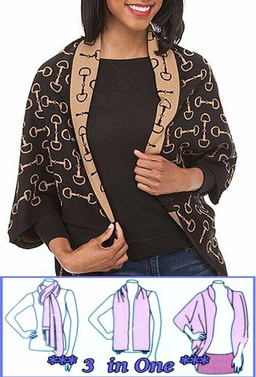 Black & Tan Snaffle Bits 3 in 1 Cozy Scarf-Shawl-Shrug #525R