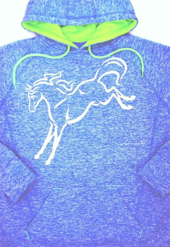 Big Montana Horse Art 2 sided Contrast Fleece Teal Hoodie#AC14