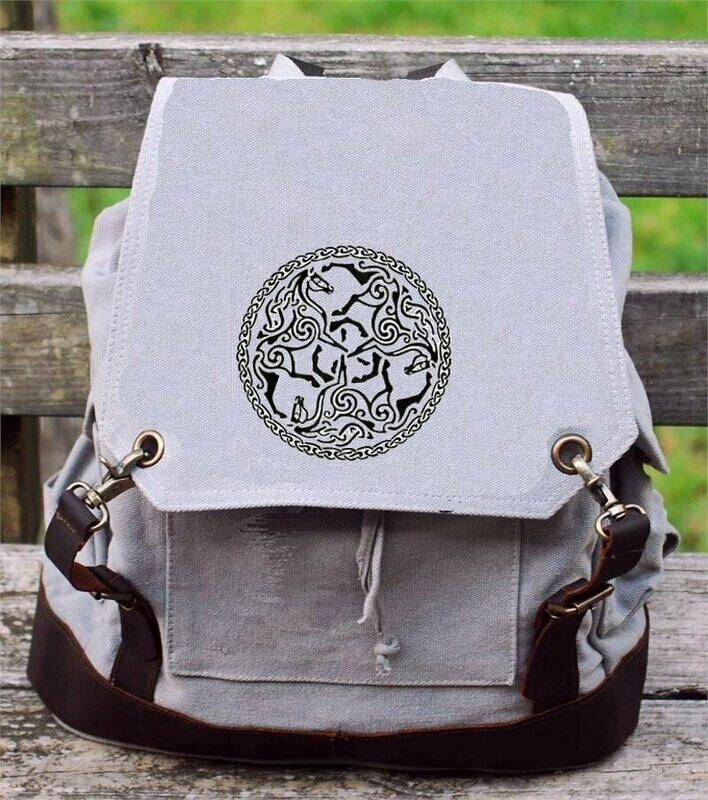 Celtic Circle Horse Art Leather Accent Backpack #AT3C Celtic Circle Horse Art Leather Accent Backpack #AT3C