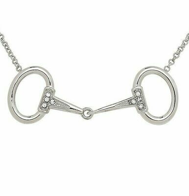 Crystal Studded Snaffle Bit Silver Tone Necklace #A12TN