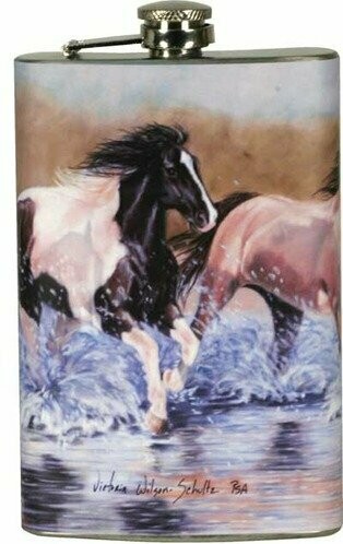 Wild Horses 9 oz Stainless Steel Pocket Flask #515FL