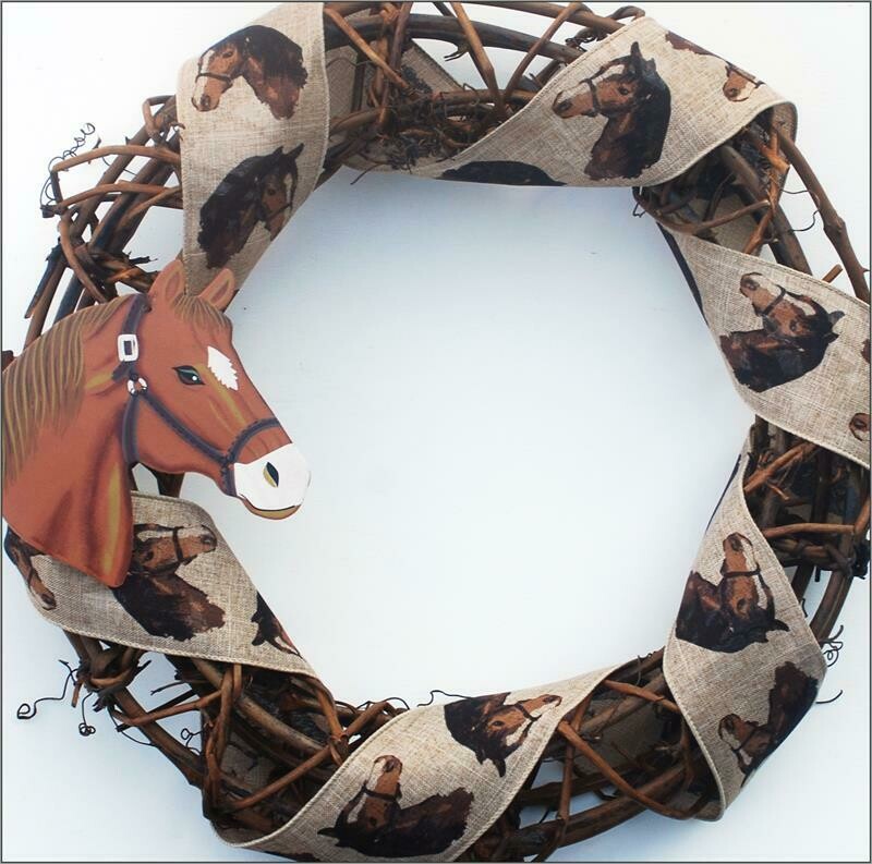 Wooden Horse Head  Vine & Twig Round shaped  14" wreath #AW220
