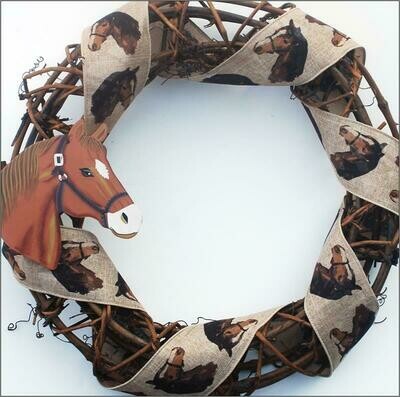 Wooden Horse Head Vine & Twig Round shaped 14" wreath #AW220