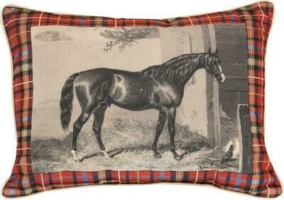 Vintage Look Equestrian Horse Art 24" Pillow Red Accents #46VPR