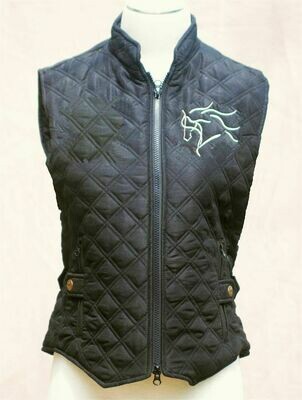 The Bristol Quilted 2-sided Dream Horse Embroidered Ladies Black Vest #AC22