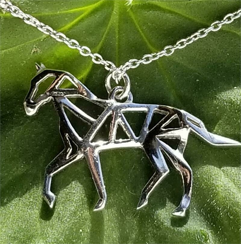 Sterling Silver Origami Running Horse Necklace #5612-1