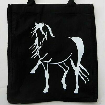 Destina Horse Art Black Cotton Canvas Tote Bag #A96TB