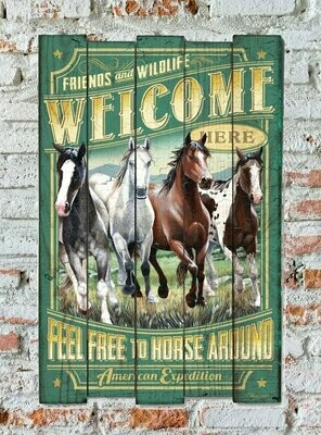 Solid Wood Vintage Horse Welcome Sign #4906