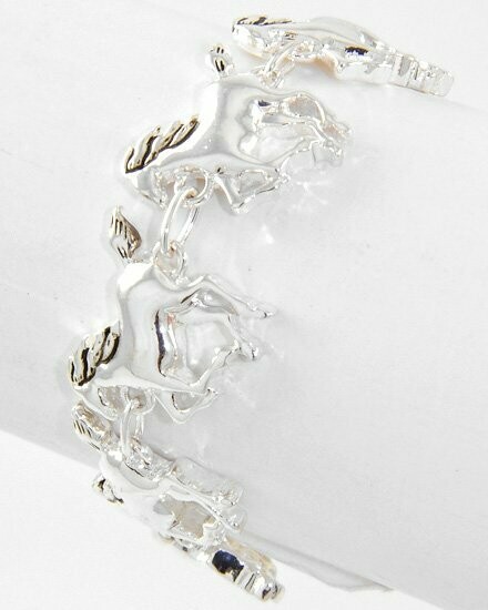 Silver Tone Galloping Horses Fashion Bracelet #4147
