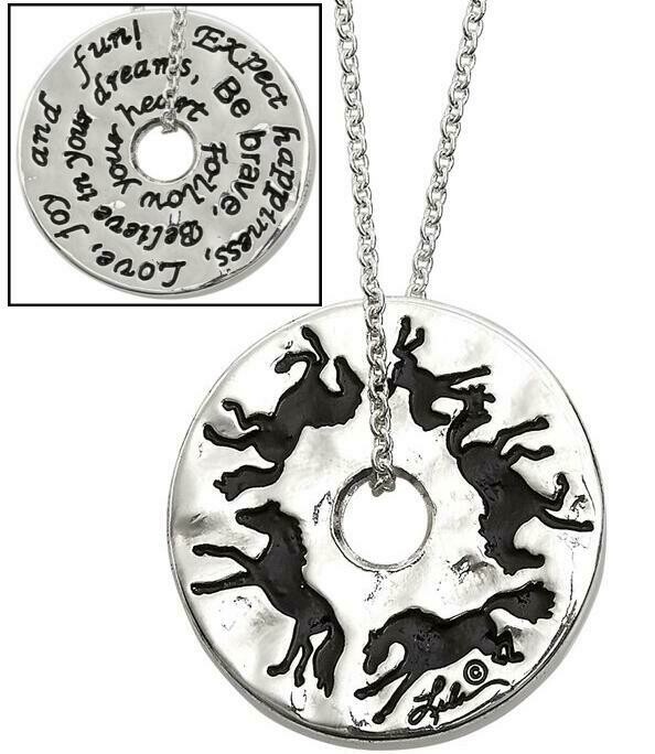 Running Horses Round 2 Sided 18" Necklace #D150L