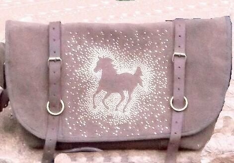 Rhinestudded Galloping  Horse 18" Vintage Chestnut Canvas Explorer Bag # A720E