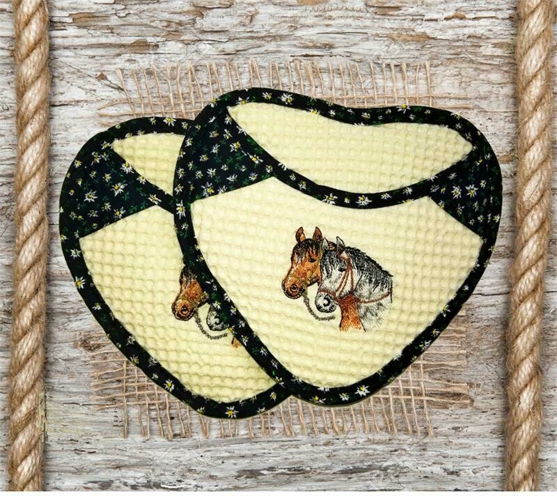 Horse Pair Embroidered Heart Shaped Waffle Weave Hot Pad #477HRT Horse Pair Embroidered Heart Shaped Waffle Weave Hot Pad #477HRT