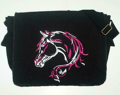Pretty Mare Applique 16" Canvas Heavyweight Pink Messenger Bag #AT68M-1