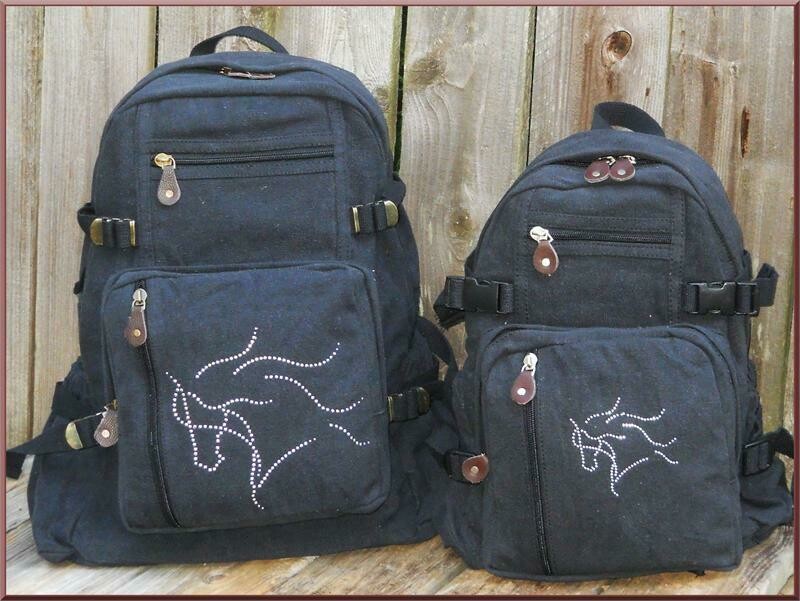 Dream Horse  Explorer Rhinestudded 18" or 15" Burly Canvas Black Backpack # A720BK