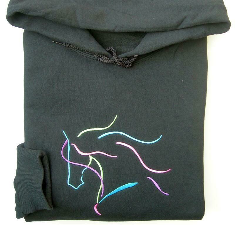 Dream Horse Multi-Colored Embroidered Black Hoodie # A918H