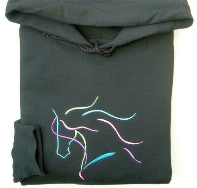 Dream Horse Multi-Colored Embroidered Black Hoodie # A918H