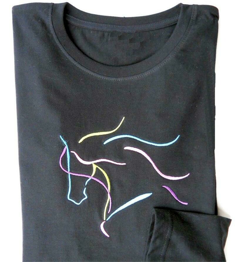 Dream Horse Multi-Colored Embroidered Ladies Black Long Sleeve #A98L