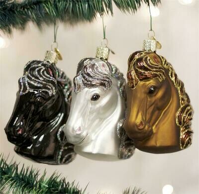 Old World Hand Blown Noble Horse Head Ornaments #956BK-WT-CT