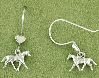 Petite 3-D Trotting Horse w/Heart Accent Sterling Drop Earrings #4215