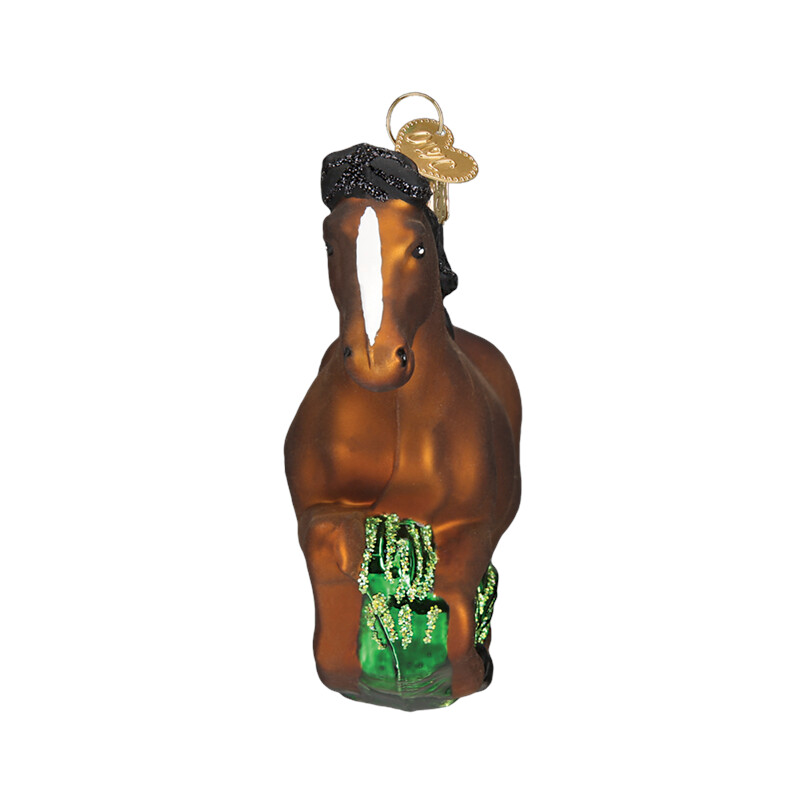Old World Hand Blown Spirited Bay  Running Horse Ornament #951G