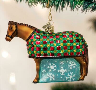 Old World Hand Blown Blanketed Horse & Snowflakes Ornament #953G