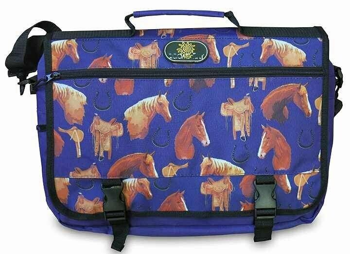 Navy Horses & Horseshoes  16"  Messenger Bag #8202M